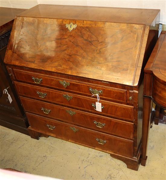 An 18th century walnut bureau, W.91cm, D.52cm, H.99cm